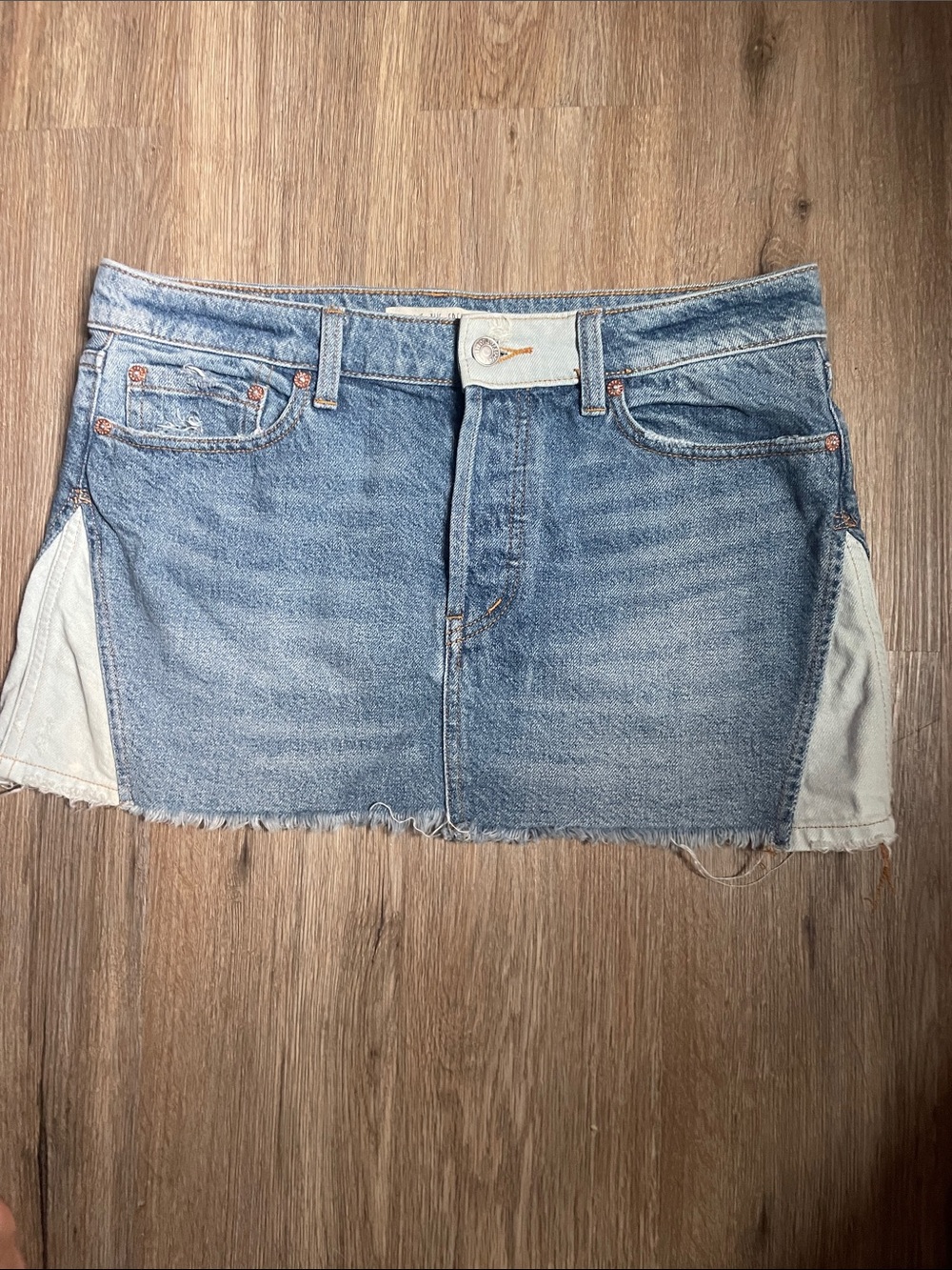 We The Free Color block Blue Denim Mini Skirt